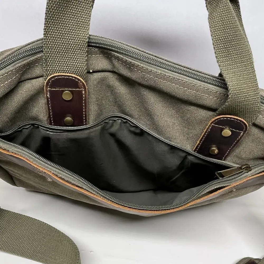 Florsheim Vintage Style Messenger Bag Briefcase Canvas and Leather